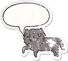 cartoon cat and speech bubble distressed sticker