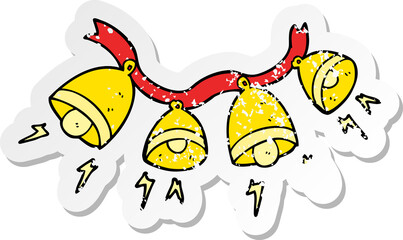 retro distressed sticker of a cartoon jingle bells