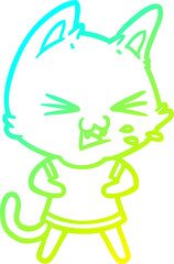 cold gradient line drawing cartoon cat hissing