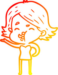 warm gradient line drawing cartoon girl pulling face