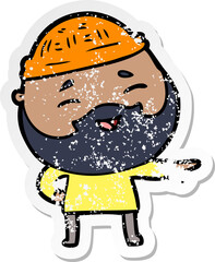 distressed sticker of a cartoon happy bearded man