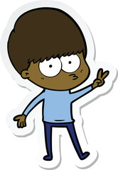 sticker of a nervous cartoon boy