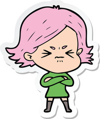 sticker of a cartoon angry girl
