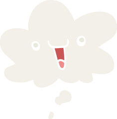 cute happy cartoon face and thought bubble in retro style