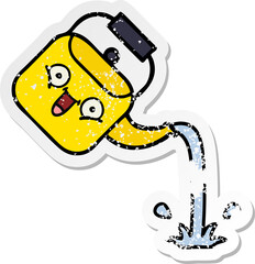 distressed sticker of a cute cartoon pouring kettle