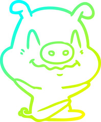 cold gradient line drawing nervous cartoon pig sitting