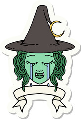 crying half orc witch character face sticker