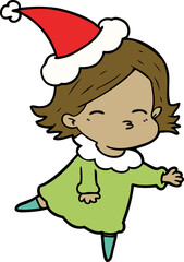 line drawing of a woman wearing santa hat