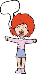 cartoon stressed out woman talking with speech bubble