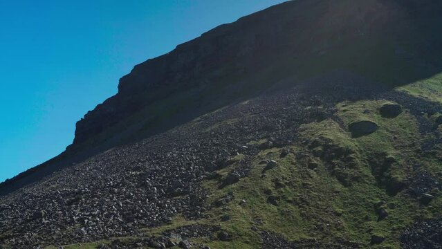 Rugged Sheer Mountains In Lovund Island, Nordland Norway. Low Angle Shot