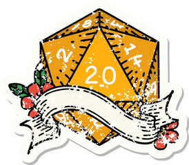 natural twenty D20 dice roll grunge sticker