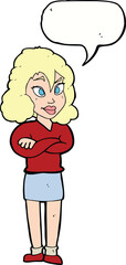 cartoon woman with crossed arms with speech bubble
