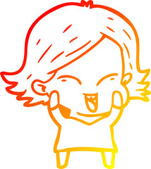 warm gradient line drawing happy cartoon girl