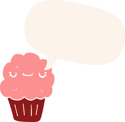 cartoon muffin and speech bubble in retro style