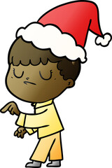 gradient cartoon of a grumpy boy wearing santa hat