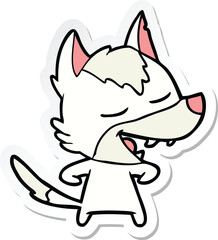 sticker of a cartoon wolf laughing