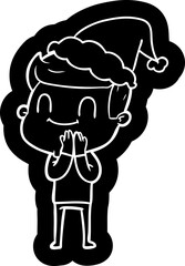 cartoon icon of a friendly man wearing santa hat