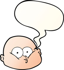 cartoon curious bald man and speech bubble in smooth gradient style