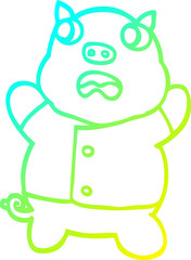 cold gradient line drawing cartoon funny pig