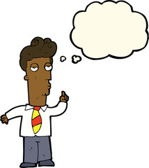 cartoon bored man asking question with thought bubble