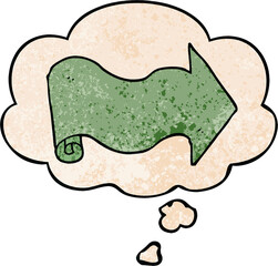cartoon arrow and thought bubble in grunge texture pattern style