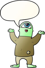 cartoon halloween monster and speech bubble in smooth gradient style