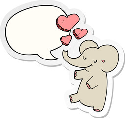 cartoon elephant and love hearts and speech bubble sticker