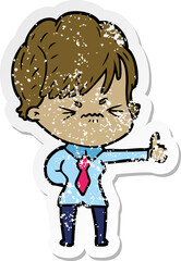 distressed sticker of a cartoon frustrated woman