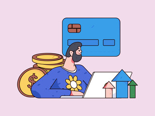 Internet finance and wealth management investment flat vector concept operation hand drawn illustration
