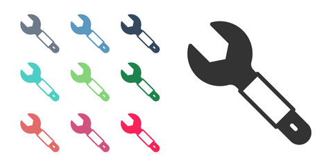 Black Wrench spanner icon isolated on white background. Spanner repair tool. Service tool symbol. Set icons colorful. Vector