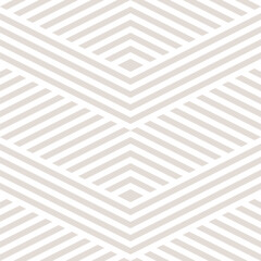 Vector geometric lines pattern. Abstract beige and white striped ornament. Simple minimal texture with quirky stripes, chevron, zig zag shapes. Subtle modern linear background. Trendy repeat design