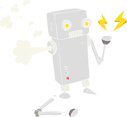 flat color illustration of a cartoon broken robot