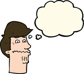 cartoon nervous man with thought bubble