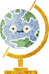 retro illustration style cartoon globe of the world