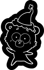 anxious bear cartoon icon of a wearing santa hat