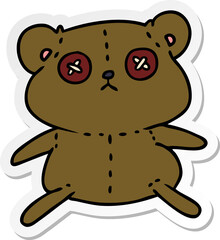 sticker cartoon of a cute stiched up teddy bear