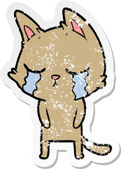 distressed sticker of a crying cartoon cat