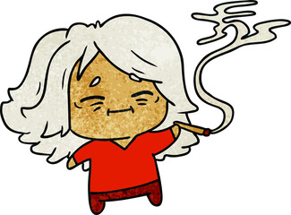 textured cartoon of cute kawaii old woman
