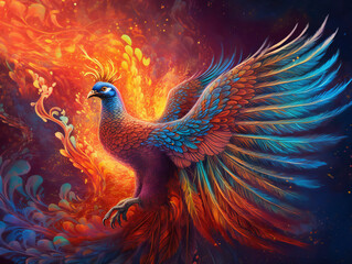 phoenix, magnificent and vivid illustration, legendary firebird, generative AI
