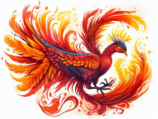 Fototapeta premium mythical phoenix bird illustration, stunning colors, emblem of rebirth, generative AI 