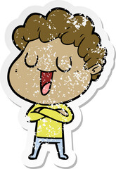 distressed sticker of a laughing cartoon man