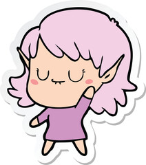 sticker of a happy cartoon elf girl