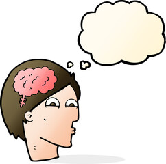 cartoon head with brain symbol with thought bubble