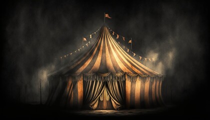 circus tent in the dark with lights