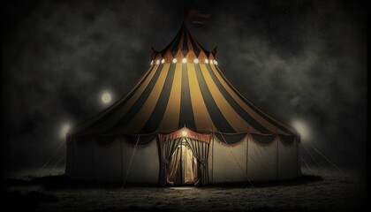 circus tent in the dark with lights
