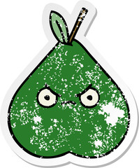 distressed sticker of a cute cartoon angry pear