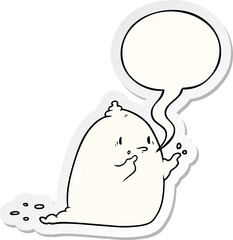 cartoon spooky ghost and speech bubble sticker