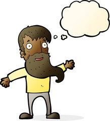 cartoon man with beard waving with thought bubble