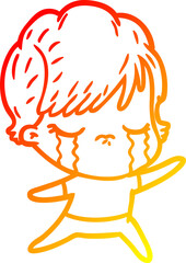 warm gradient line drawing cartoon woman crying