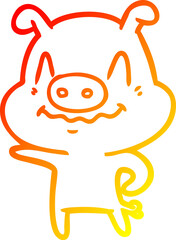 warm gradient line drawing nervous cartoon pig